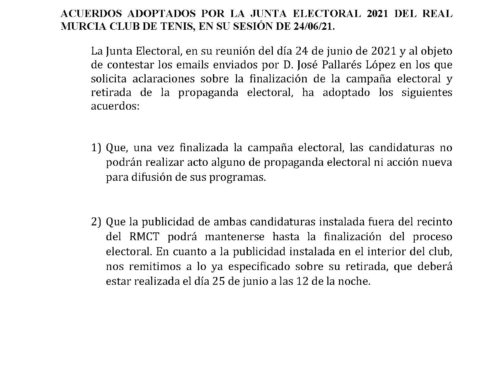 Comunicado Junta Electoral 2021 RMCT1919 — 25/6/2021