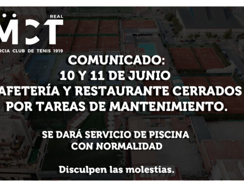 Comunicado: 10 y 11 de junio restaurante y cafetería cerrados por mantenimiento.