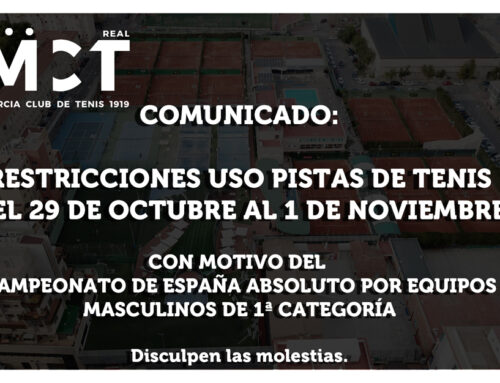 Comunicado: Restricciones Uso Pistas de Tenis del 29 de Octubre al 1 de Noviembre.