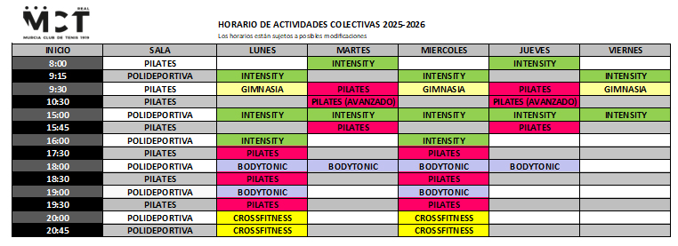 Horaios Actividades Colectivas 25-26