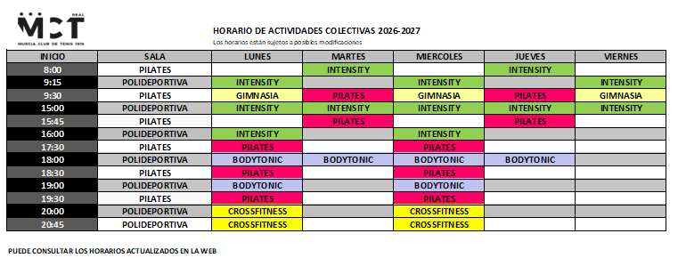 Horarios Actividades Colectivas 26/27